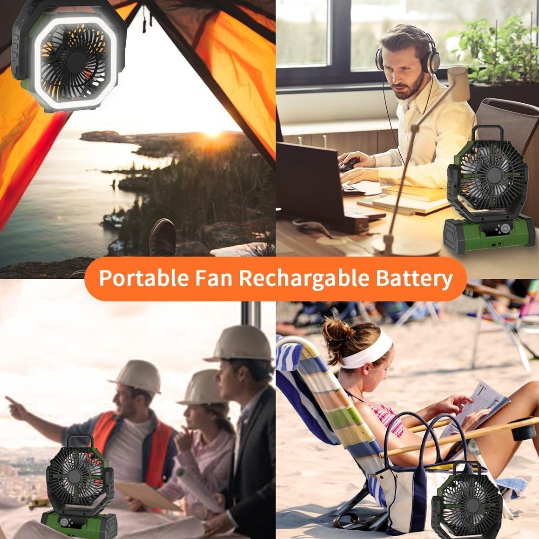 BreezeGuard™- Portable Camping Fan & Power Bank