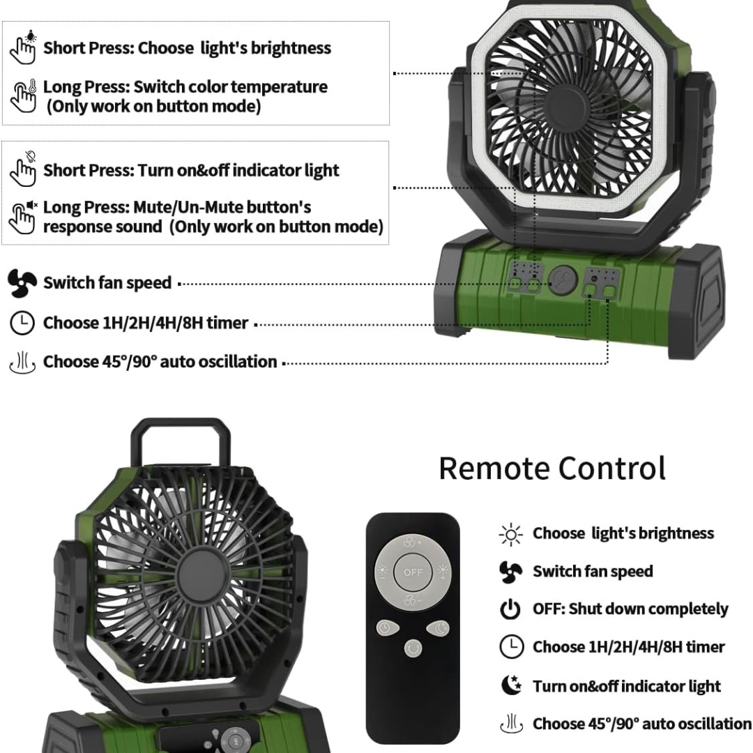 BreezeGuard™- Portable Camping Fan & Power Bank