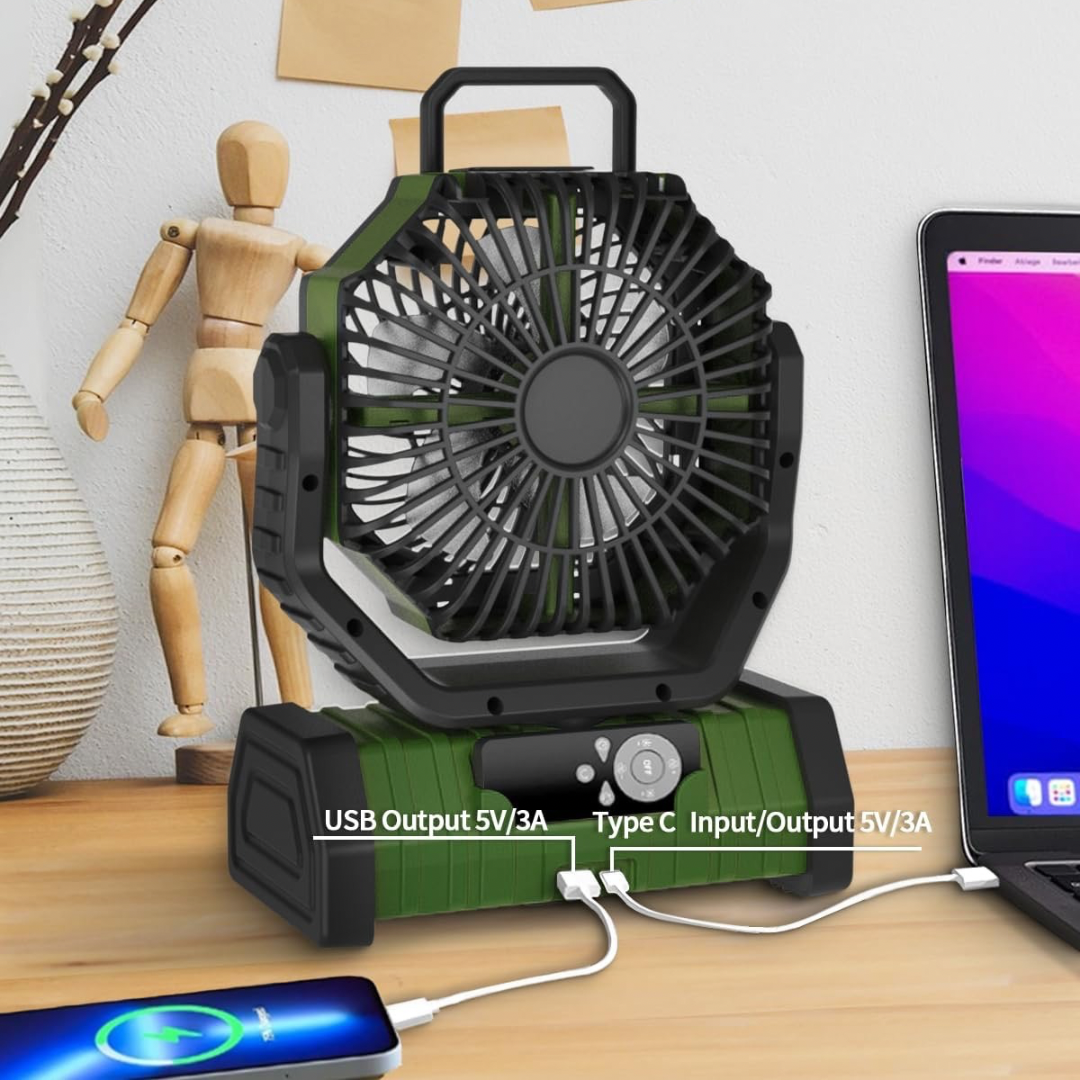 BreezeGuard™- Portable Camping Fan & Power Bank